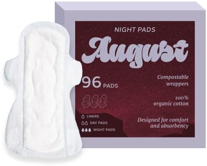 August Organic Menstrual Night Pads, 100% Certified Organic Cotton, Compostable Wrappers, Toxin F... | Amazon (US)