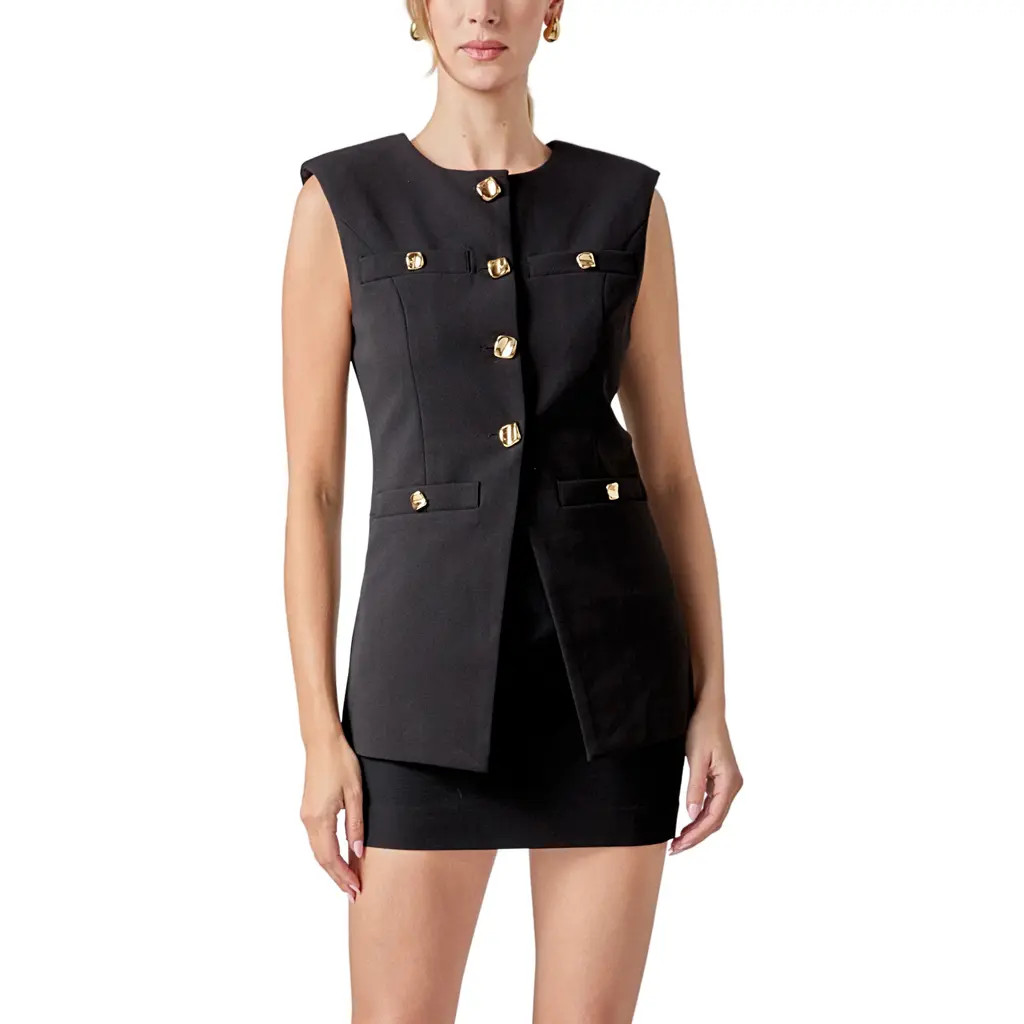 Endless Rose Button Detail Longline Vest in Black at Nordstrom, Size Large | Nordstrom