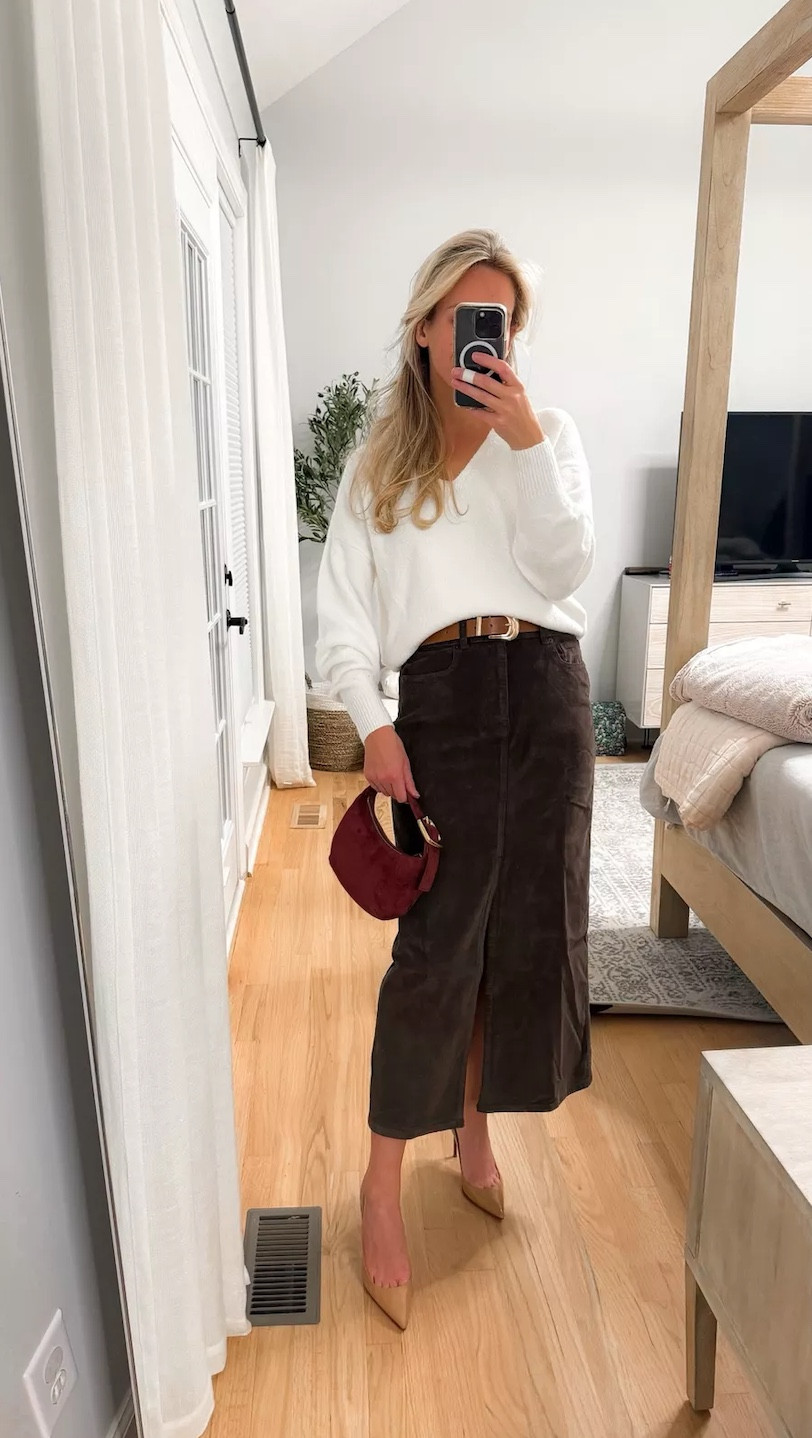 Holiday outfit inspo ✨

Holiday. Christmas. New Year’s Eve. Maxi skirt. Corduroy. V neck sweater. Nude pumps. 



#LTKFindsUnder100 #LTKHoliday