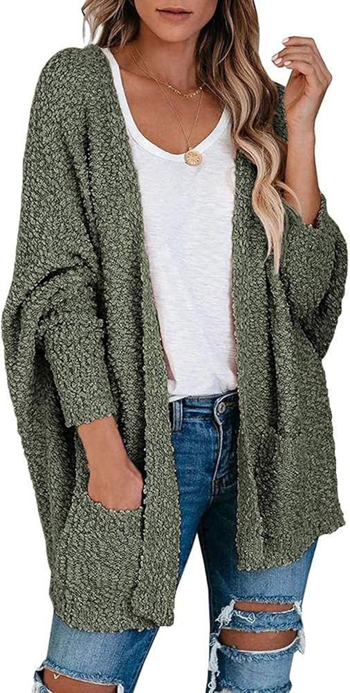 ZESICA Women's Popcorn Long Sleeve Open Front Chunky Knit Oversized Cardigan Sweater Coat | Amazon (US)