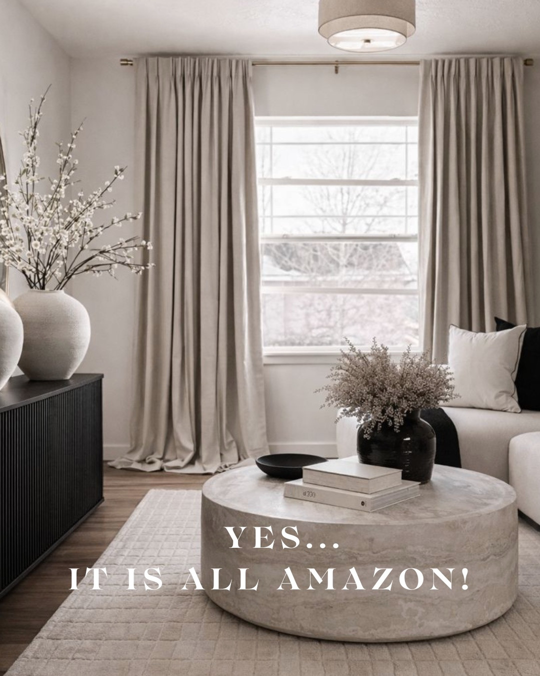 YES… IT’S ALL AMAZON — DESIGNER LIVING ROOM FOR LESS! This entire space is styled with AMAZON FINDS and you would never know. From the NEUTRAL LINEN CURTAINS to the TRAVERTINE-LOOK COFFEE TABLE and TEXTURED VASES, every piece gives that HIGH-END, MODERN ORGANIC feel — without the designer price tag.

Layered neutrals. Sculptural shapes. Timeless textures.
This is how you create a LUXURY LOOK FOR LESS.

#Amazon #TheHillaryStyle #AmazonHome #DesignerLookForLess #ModernOrganicDecor #NeutralLivingRoom #LuxuryHomeOnABudget #HighEndHomeStyle #AmazonDecorFinds #ElevatedInteriors 

 #LTKU #LTKOver40 #LTKHome