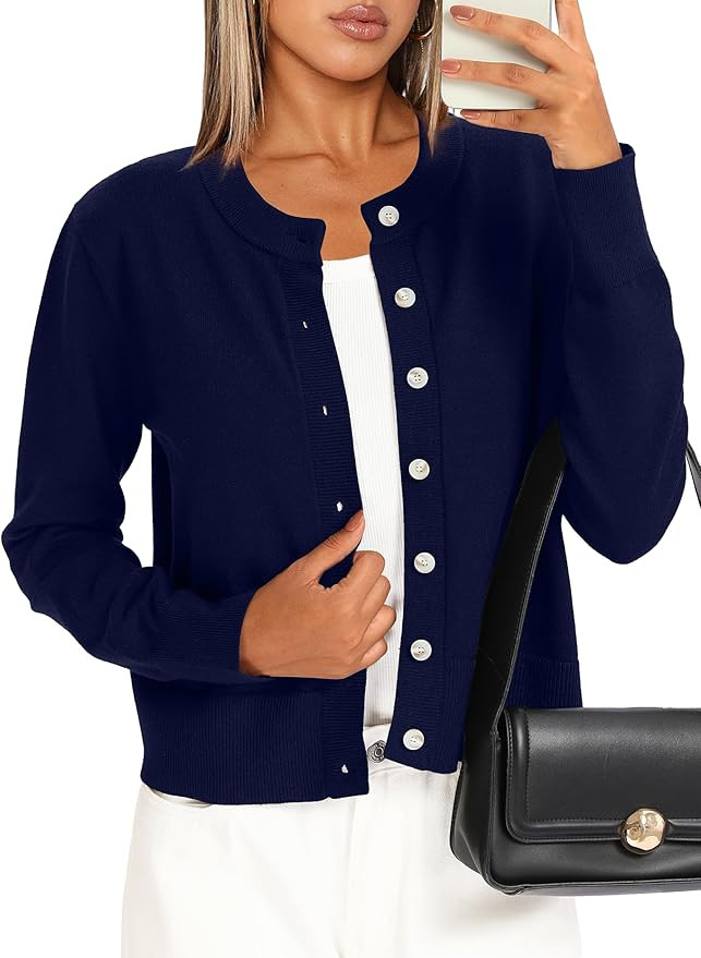 Darong Women's Lightweight Button Down Cardigan Long Sleeve Casual Crew Neck Soft Knit Outfits Sw... | Amazon (US)