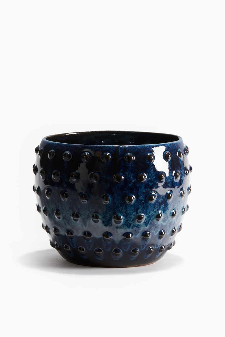 Reactive-glaze Hobnail Plant Pot - Dark blue - Home All | H&M US | H&M (US + CA)