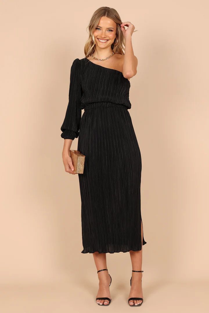 Pontee One Shoulder Pleated Midi Dress - Black | Petal & Pup (US)