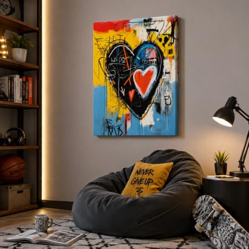 ANRUOXI Graffiti Love Heart Canvas Wall Art, Colorful Graffiti Print Picture, Modern Urban Street Art, Abstract Painting, Living Room Home Wall Decor Poster 24" Wx36 H | Amazon (US)