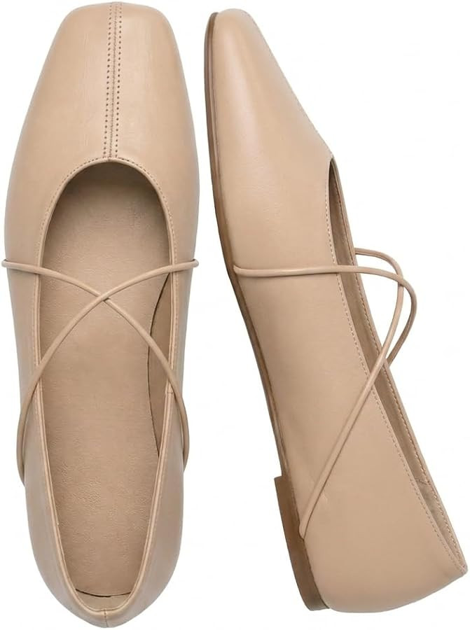 Amazon.com | Women's Square Toe Ballet Flats Criss-Cross Straps Comfortable Slip On Mary Jane Fla... | Amazon (US)