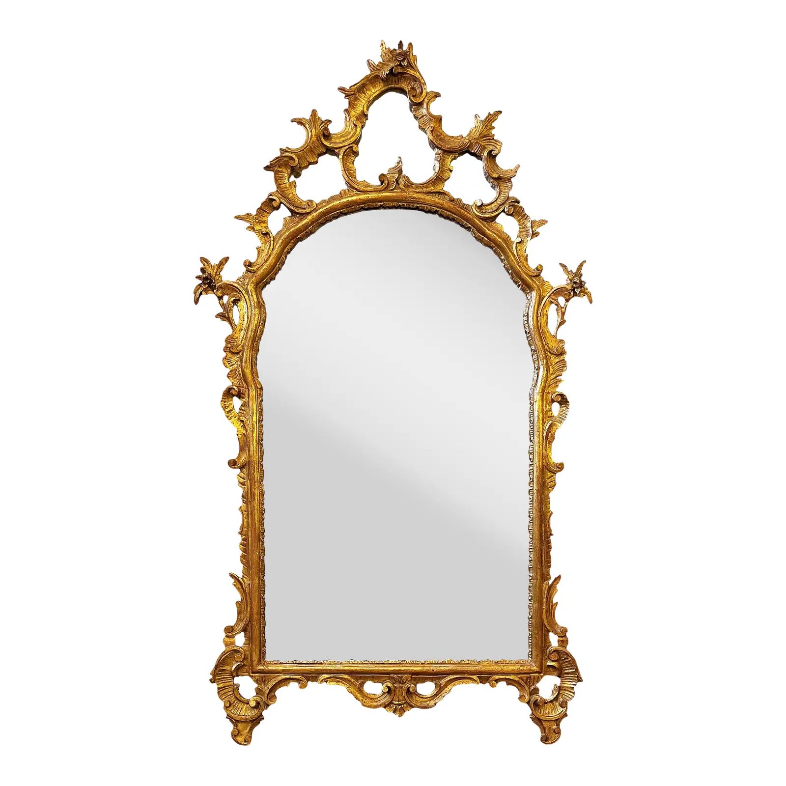 19th Century Continental Large Ornate Carved Wood Wall Mirror With Gilt Finish | Chairish