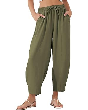 EVALESS Women's Summer High Waisted Baggy Pants Casual Ankle Length Trouser Slacks with Pockets | Amazon (US)