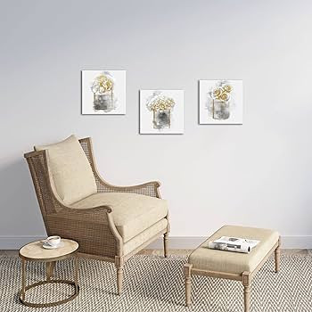 HOMEOART Gold Grey Flower Bathroom Decor Picture Perfume Bottle with Flower Fashion Canvas Wall A... | Amazon (US)