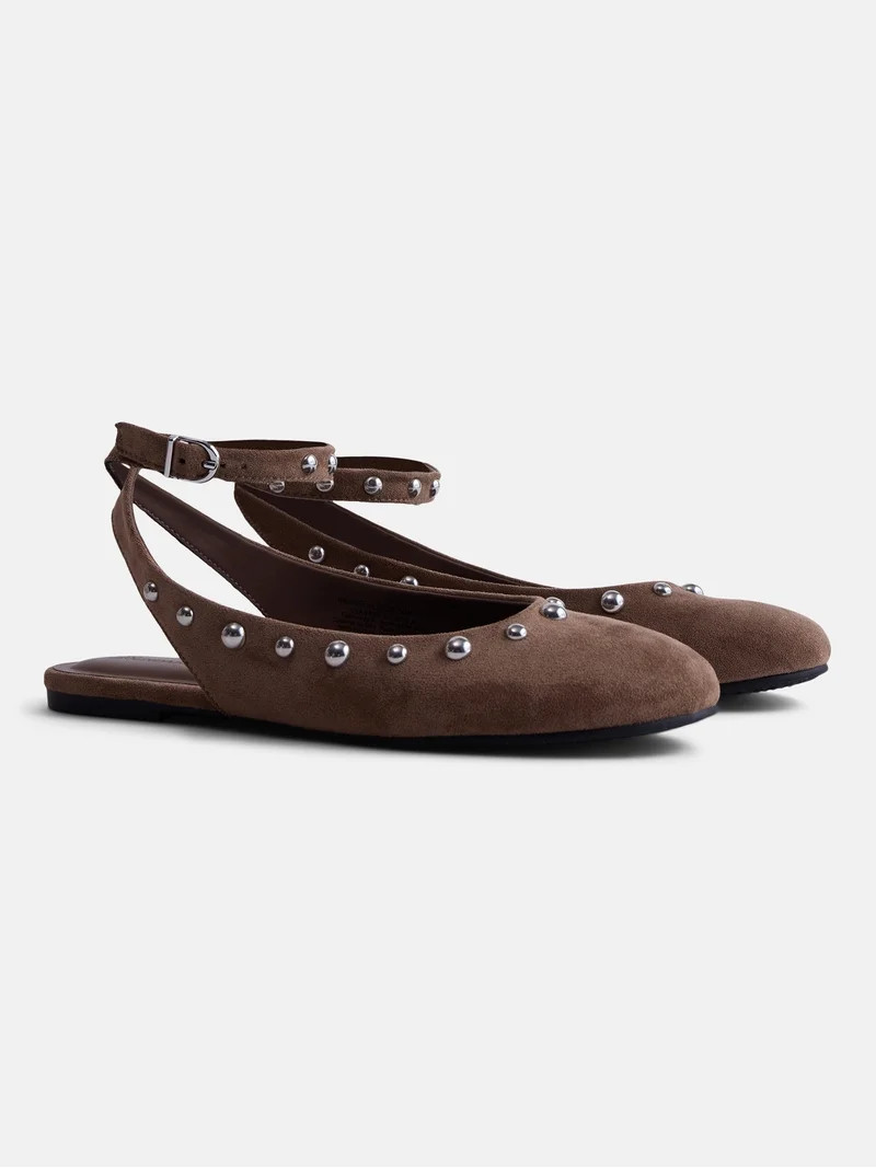 No Boundaries Women\u2019s Faux Suede Ankle Ballet Flats | Walmart (US)