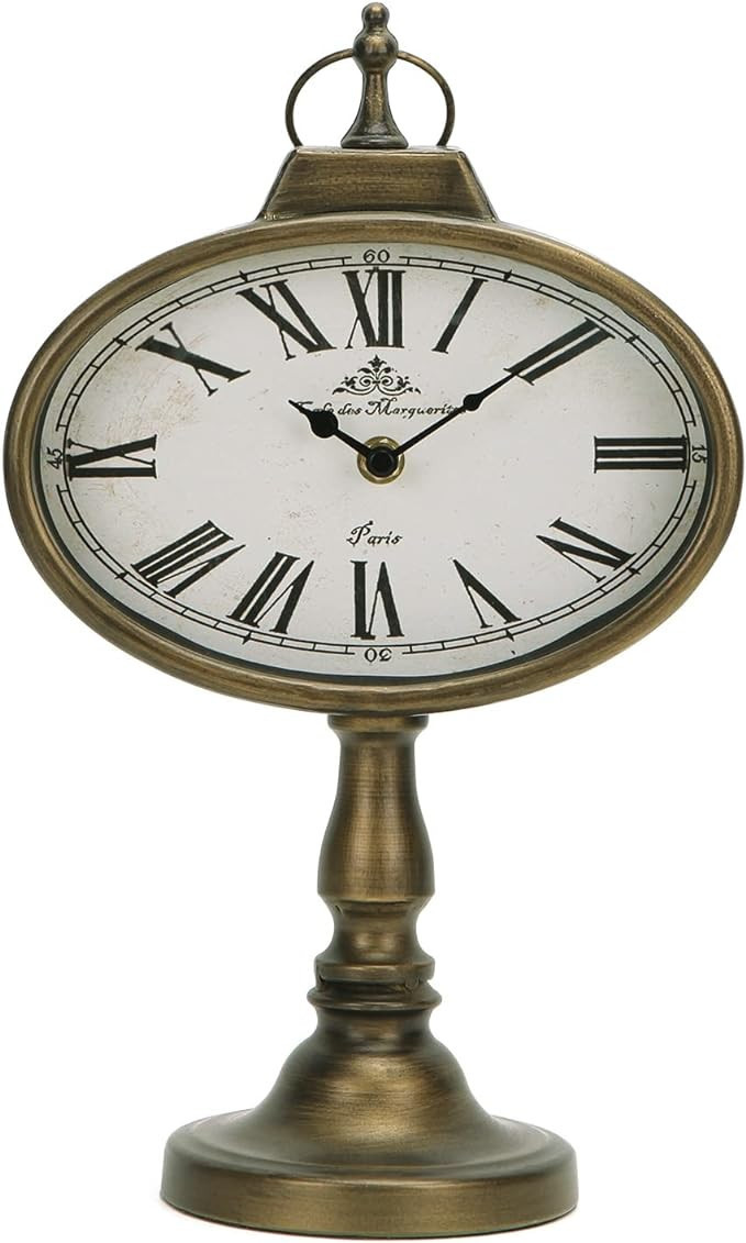 NIKKY HOME Antique Mantel Clock, Gold Retro Desk Clock Silent-Non-Ticking Battery Operated Decora... | Amazon (US)