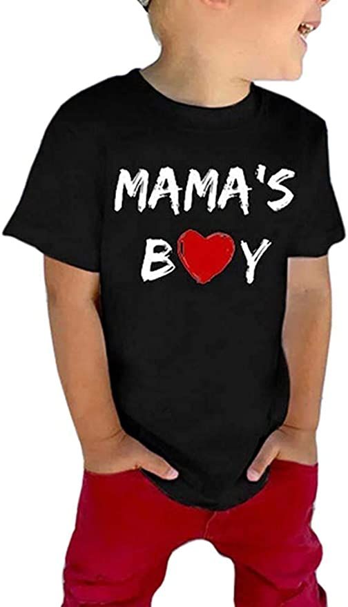 rrhss Toddler Mama's Boy Cotton Shirt Baby Valentines Day Tee | Amazon (US)