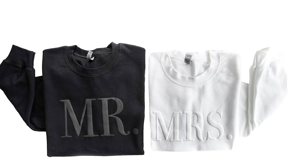 Up2ournecksinfabric - Mrs and Mr Sweatshirt - Honeymoon Outfit - Bridal Shower Gift - Mrs Sweatsh... | Amazon (US)
