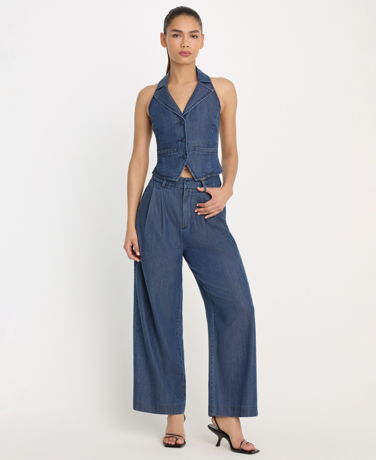 Good American Women's Denim High-Rise Cropped Wide-Leg Trousers - Indigo1187 | Macy's