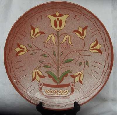 Antique 1789 Sgraffito Redware Plate 10" Tulips in Pot Signed Peckham 1949 | eBay US