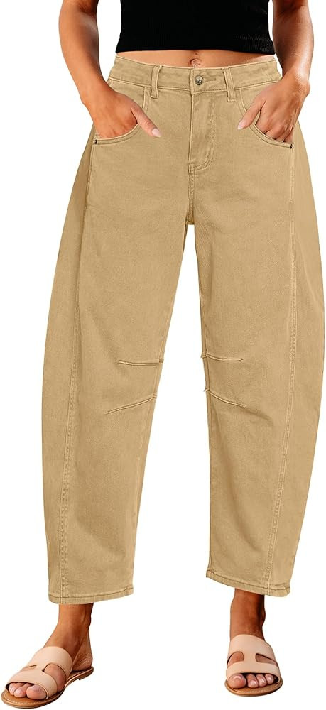 GRAPENT Barrel Jeans for Women Trendy High Waisted Wide Leg Baggy Cropped Relax Fit Stretch Denim... | Amazon (US)
