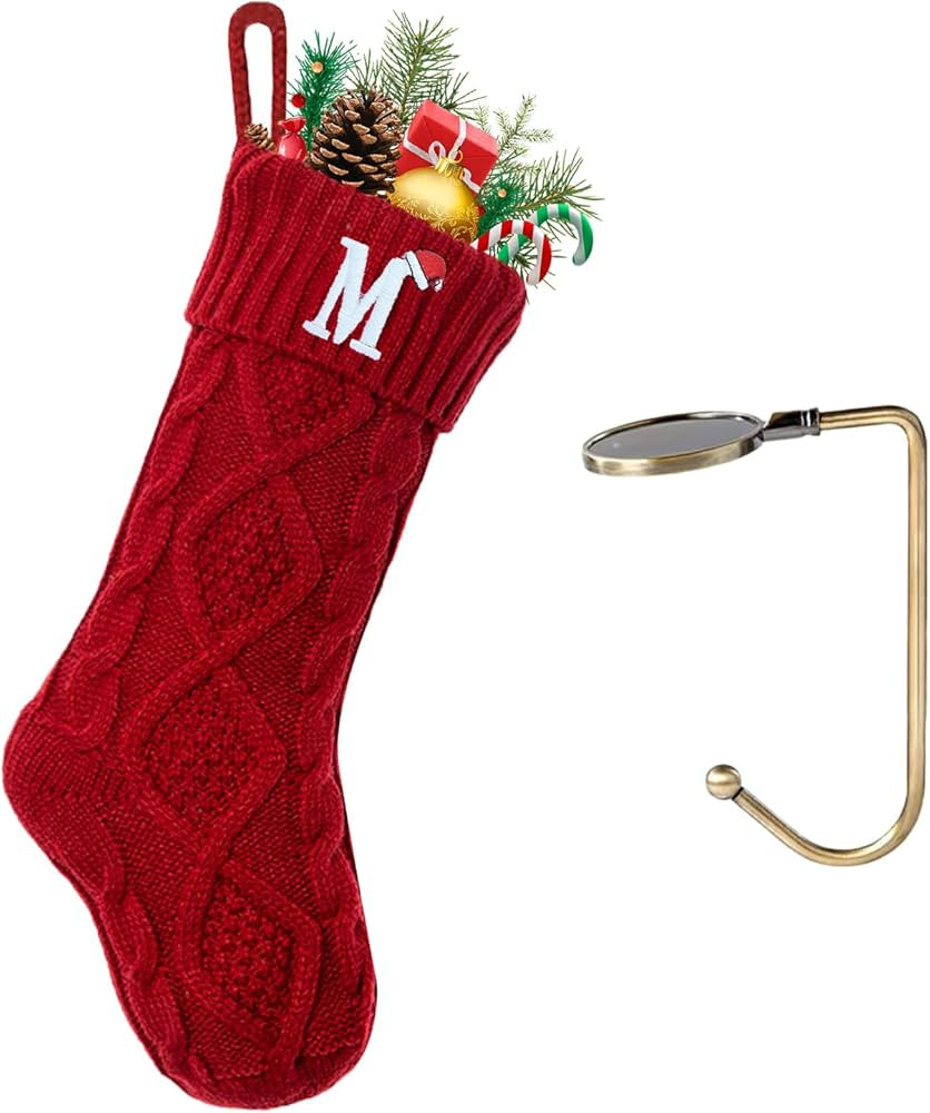Christmas Stockings with Initials, Letter M Embroidered Xmas Stockings, 18" Large Monogram Knitte... | Amazon (US)
