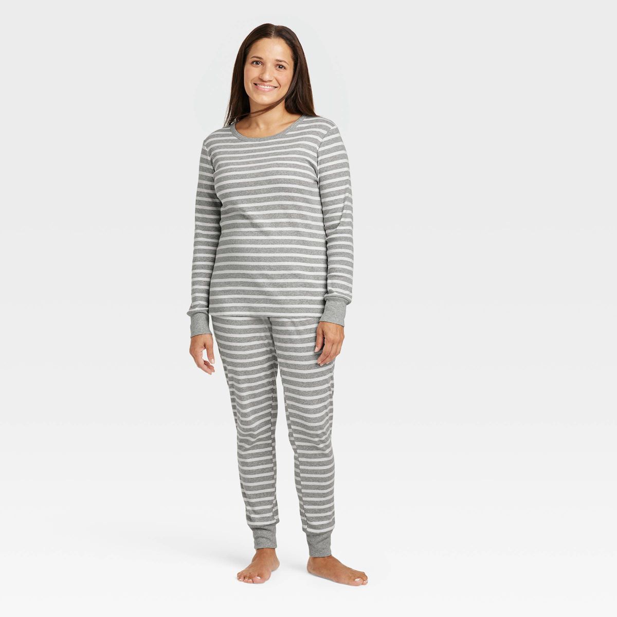 Women's Striped 100% Cotton Matching Family Pajama Set - Gray | Target