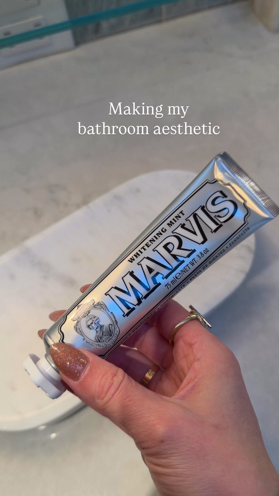 Marble tray, toothpaste, toothbrushes, handcream, luxury, candle, bathroom, or organization, aesthetic.

#LTKHome #LTKBeauty #LTKSaleAlert