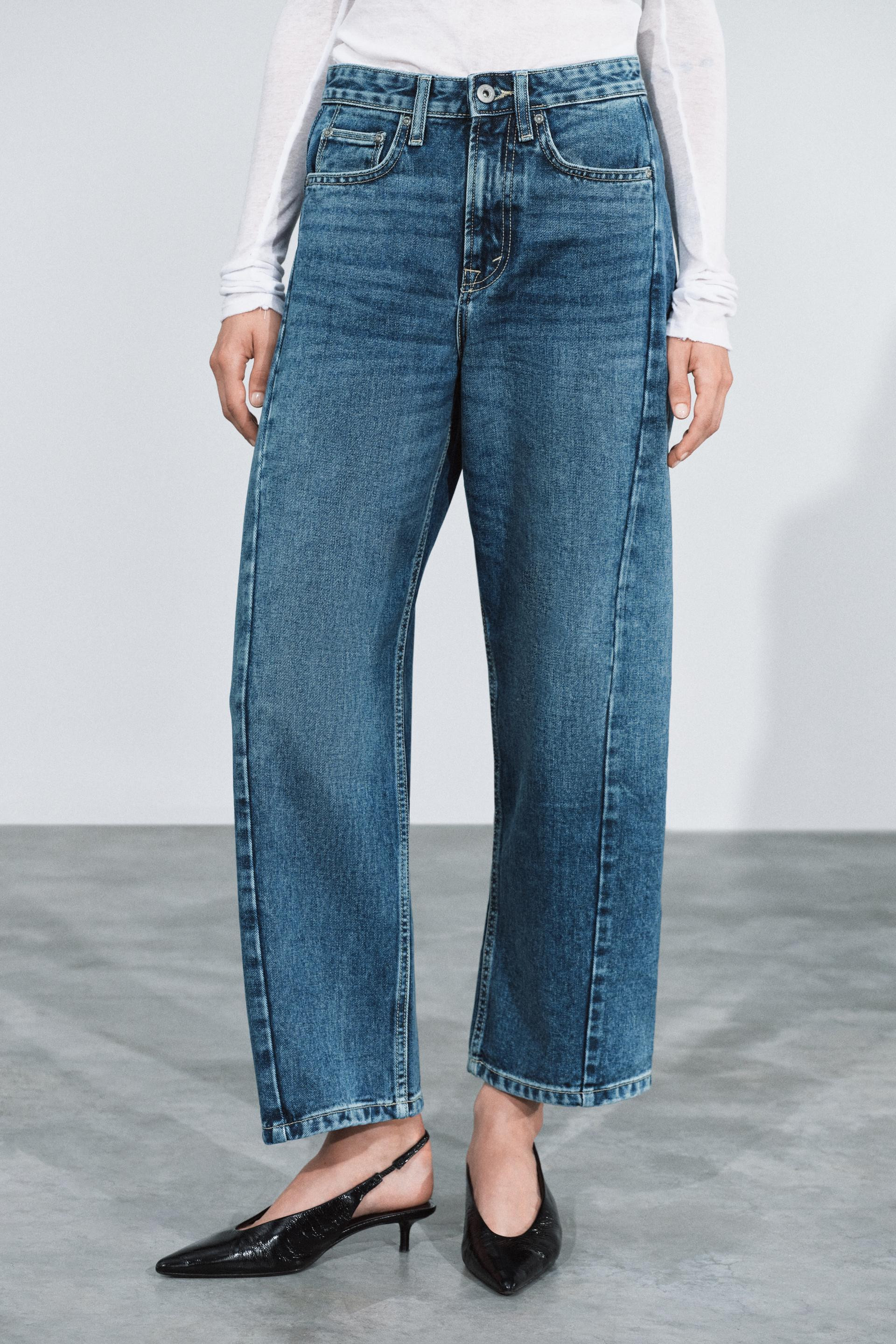 Zara - Zw Collection Mid-Waist Relaxed Ankle Jeans - Blue - 6 - Woman | Zara UK