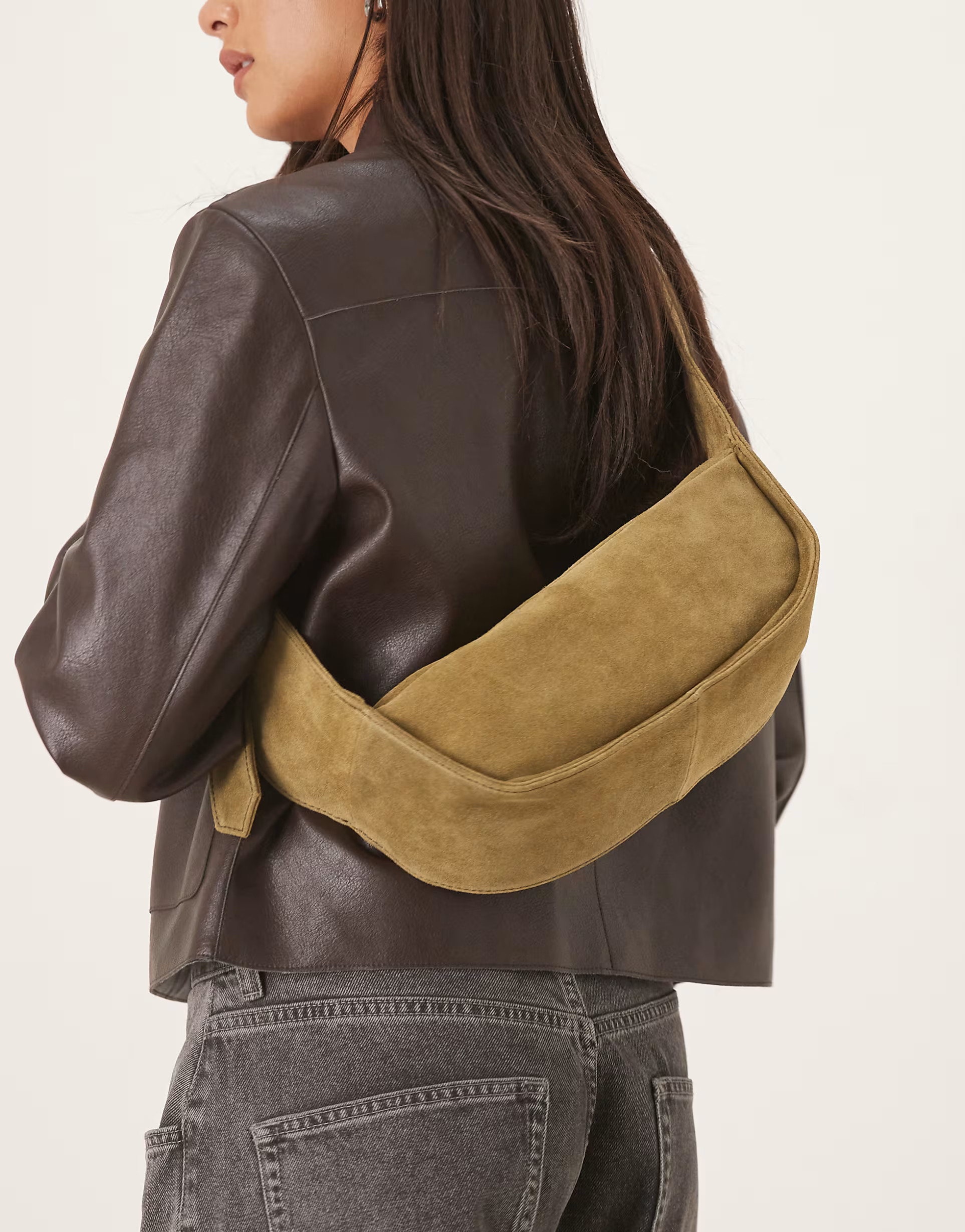 ASOS DESIGN suede adjustable sling crossbody bag in olive | ASOS (Global)