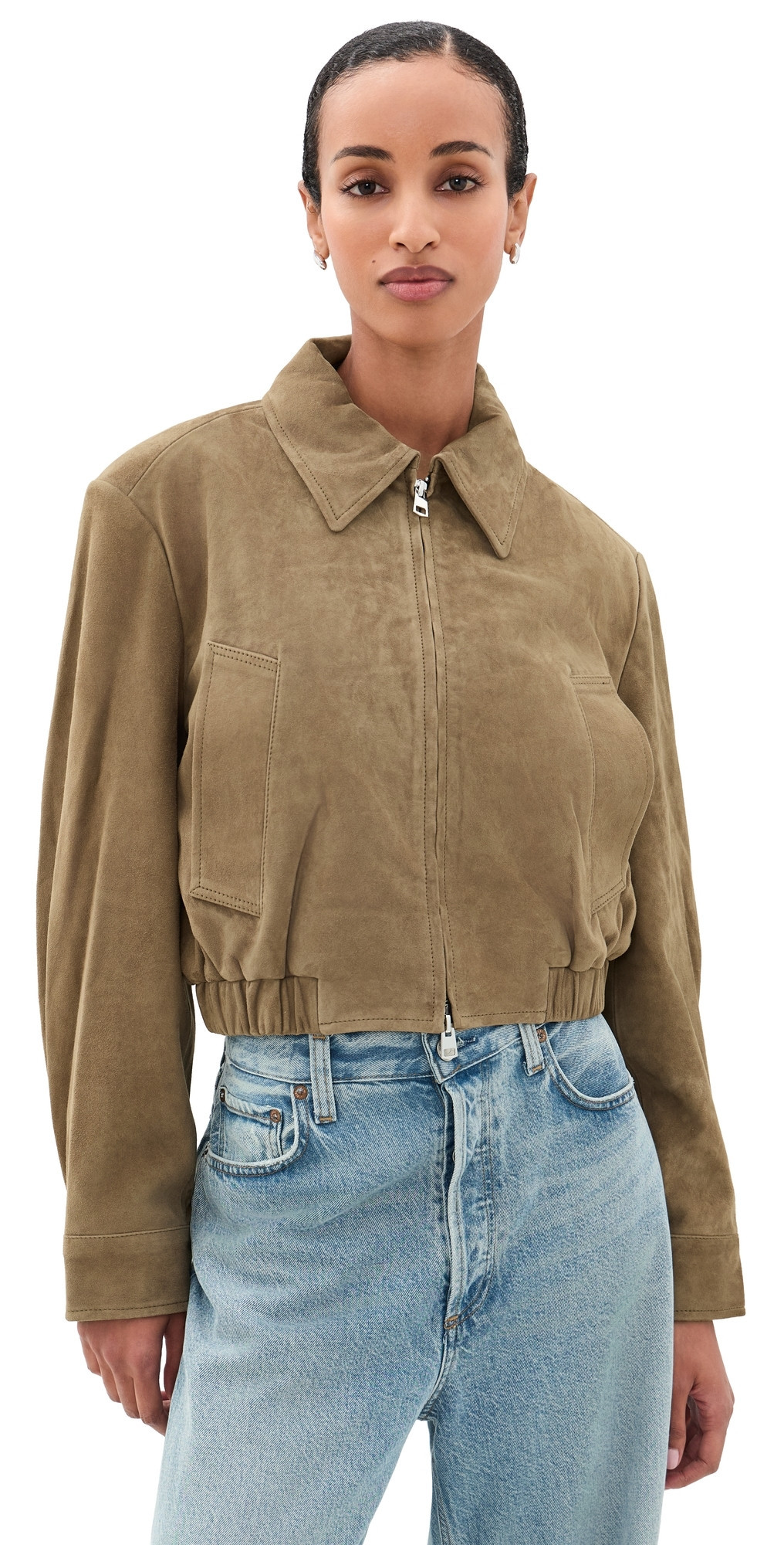 AGOLDE Nahla Cropped Goatskin Suede Jacket Canopy S | Shopbop