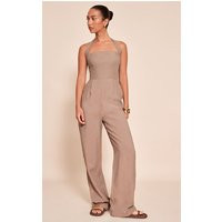 Mushroom Woven Textured Halterneck Jumpsuit | PrettyLittleThing US