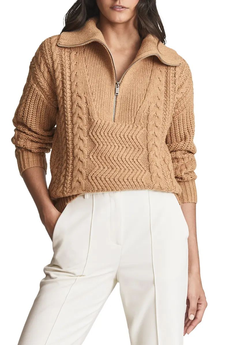 Reiss Alexis Cable Half-Zip Cotton & Wool Blend Sweater | Nordstrom | Nordstrom