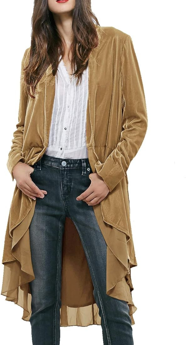 R.Vivimos Womens Ruffled Asymmetric Long Velvet Blazers Coat Casual Jackets | Amazon (US)