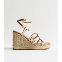 Women's Gold Faux Leather Knotted Strap Wedge Heel Sandals New Look | New Look (UK)