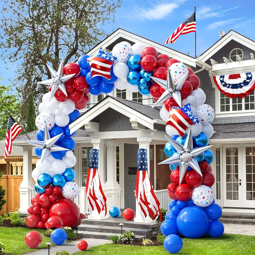151pcs Red White and Blue Balloon Garland Arch Kit Patriotic Decorations with Exploding Star Ball... | Amazon (US)