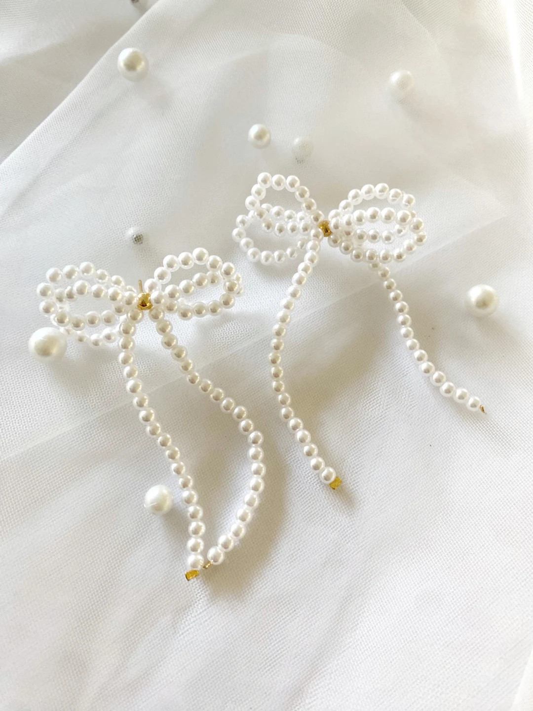 Pearl Bow Earrings Pearl Unique Bridal Earrings Pearl Bridal Wedding Earrings Bridal Shower Earri... | Etsy (US)