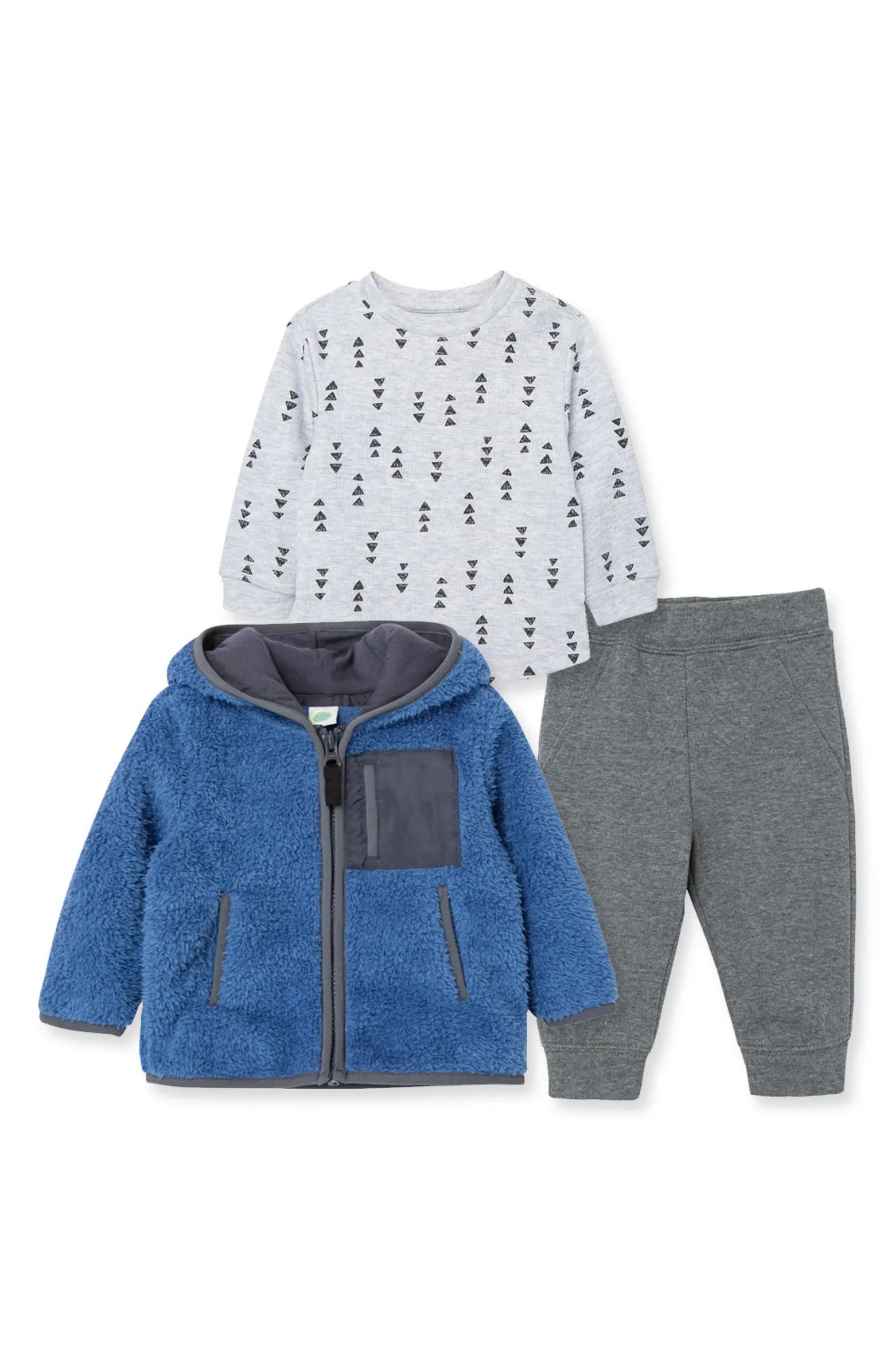 Little Me Kids' Faux Fur Jacket, Shirt & Joggers Set | Nordstrom | Nordstrom