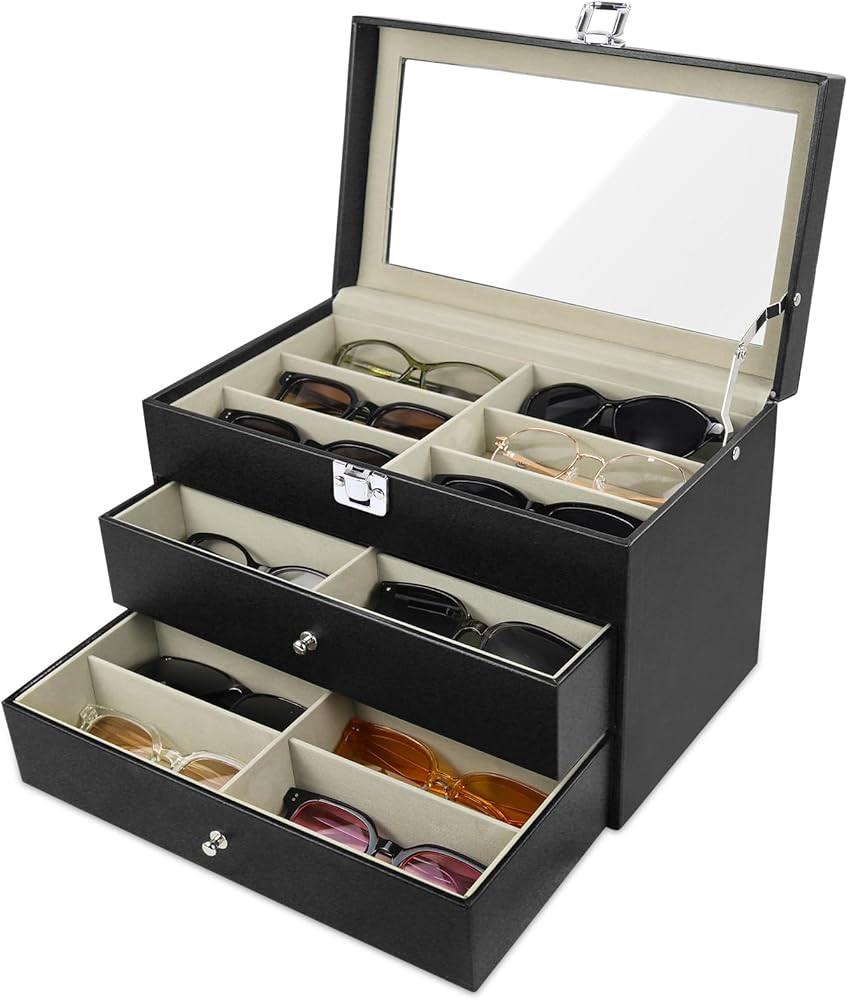 Sunglasses Storage Organizer Multiple Pairs Sunglass Glasses Case Leather Eyeglasses Organizer Bo... | Amazon (US)