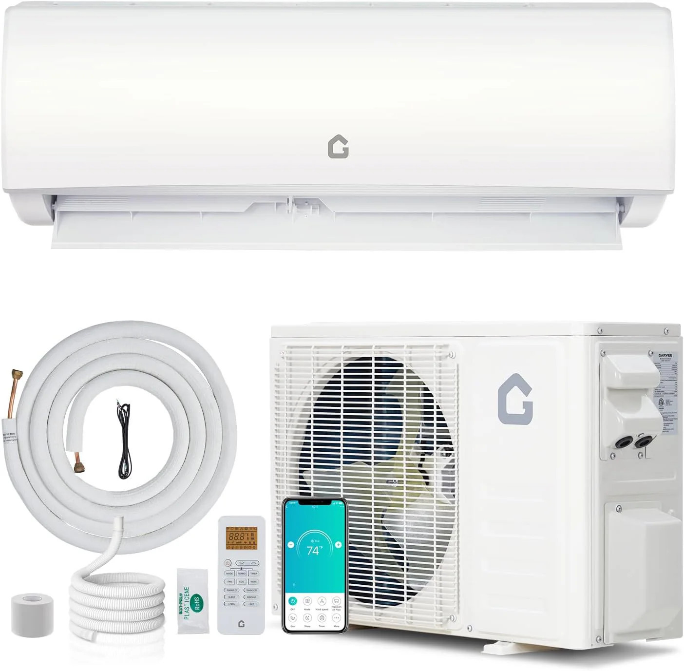 Garvee 24000 BTU Mini Split AC/Heating System 21 SEER2 208/230V WiFi Enabled Wall Mounted Split AC Unit Cools Up to 1500 Sq Ft Heat Pump - Complete | Lowe's