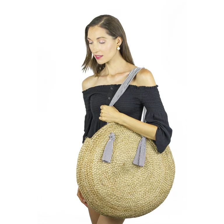 Magid Women's Large Straw Circle Bag with Cotton Handles Natural - Walmart.com | Walmart (US)