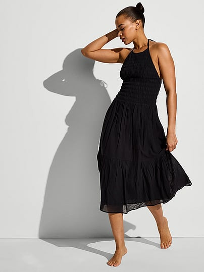 Swim Beachwear Smocked Midi Dress, Black, M - Women's Dresses - Victoria's Secret | Victoria's Secret (US / CA )