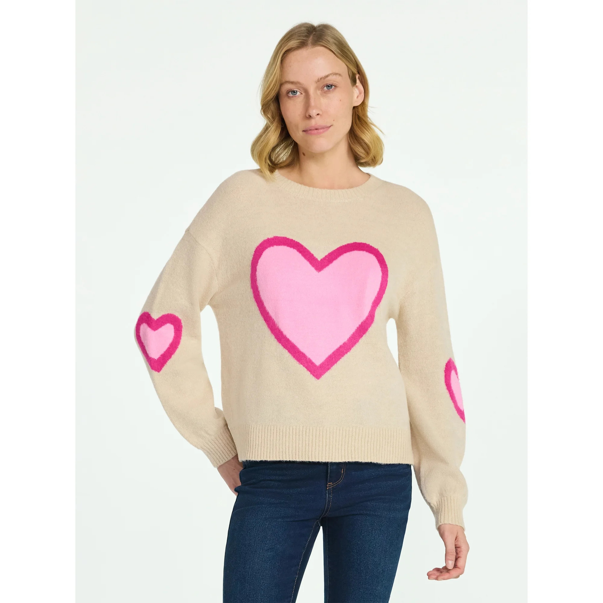 99 Jane Street Women's and Women's Plus Heart Sweater, Midweight, Sizes XS-4X | Walmart (US)