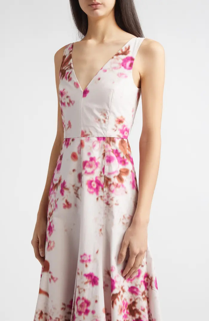 Erdem Floral Print Heavyweight Organic Cotton Poplin Fit & Flare Dress | Nordstrom | Nordstrom