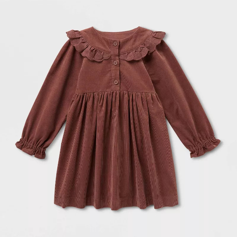 Toddler Girls' Long Sleeve Corduroy A-Line Dress - Cat & Jack™ Cream 5T | Target