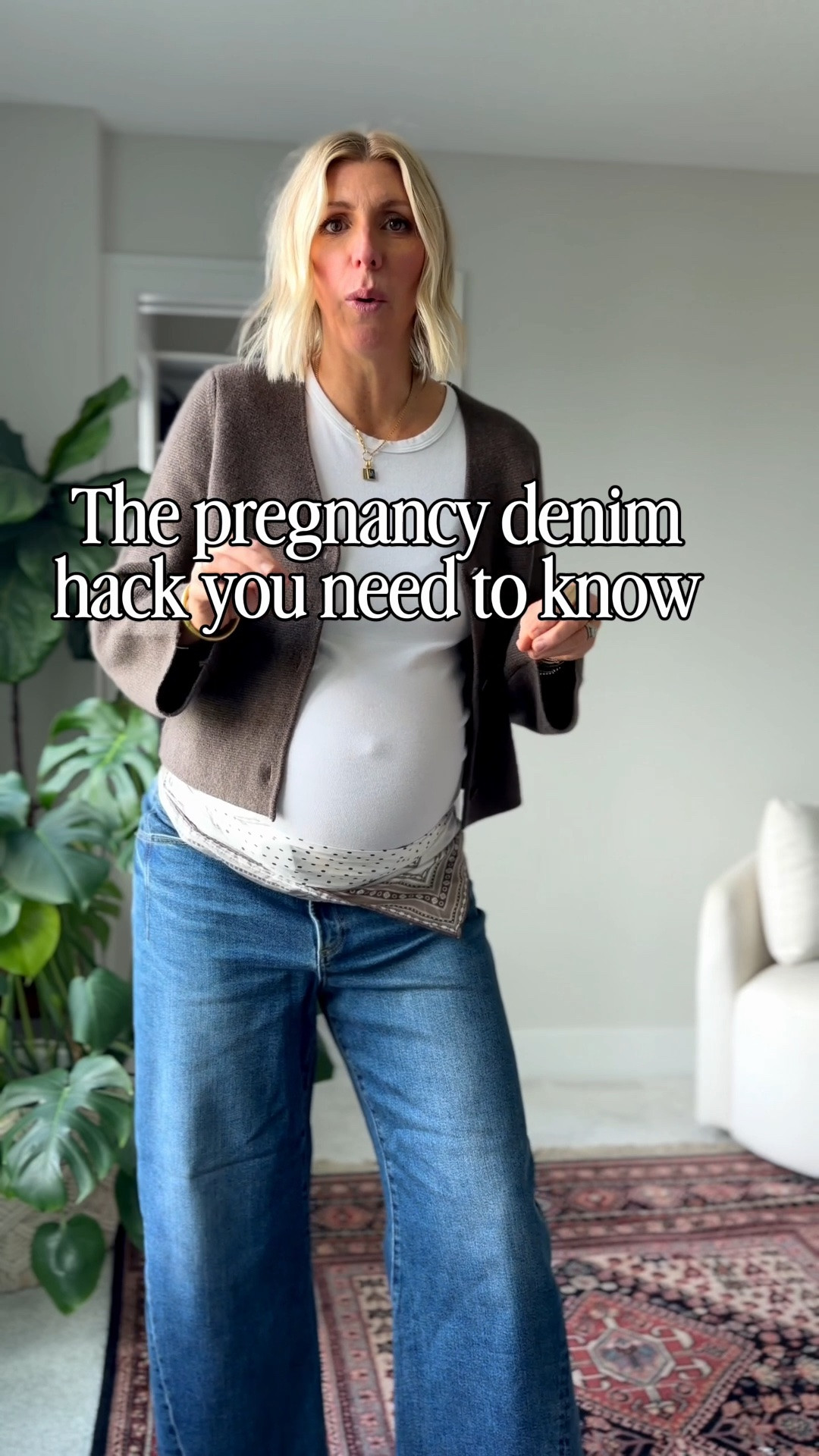 How to rock non-maternity jeans when your really pregnanct (I’m currently 35 weeks) 

Grab a large scarf and tie it over your un-buttoned non- maternity jeans👏🏻
It looks so chic and make your jeans fit longer. 
Give this one a try. This scarf trend around the waist also looks so chic if your not pregnant👍🏻

#LTKgrwm #LTKmomlife #LTKOver40