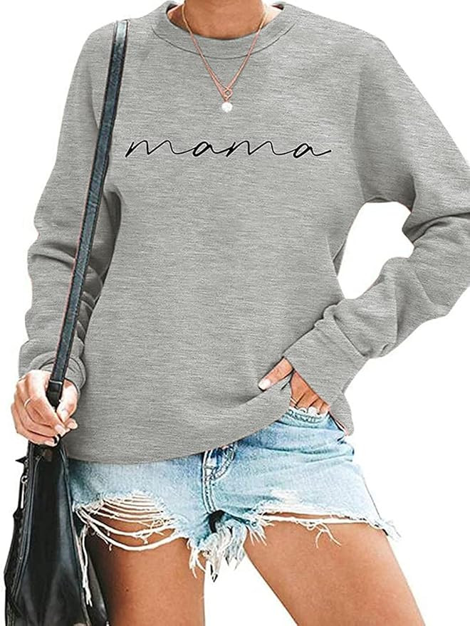 Womens Crewneck Sweatshirt Mama Letter Print Long Sleeve Loose Fashion Pullover Top | Amazon (US)