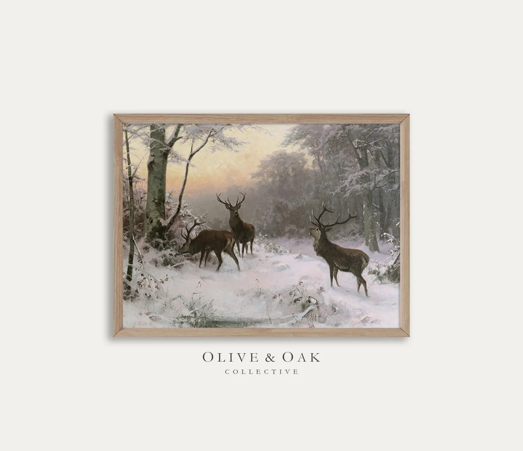 Deer Landscape Painting / Winter Snow Art Print / Cabin Decor - Etsy Canada | Etsy (CAD)