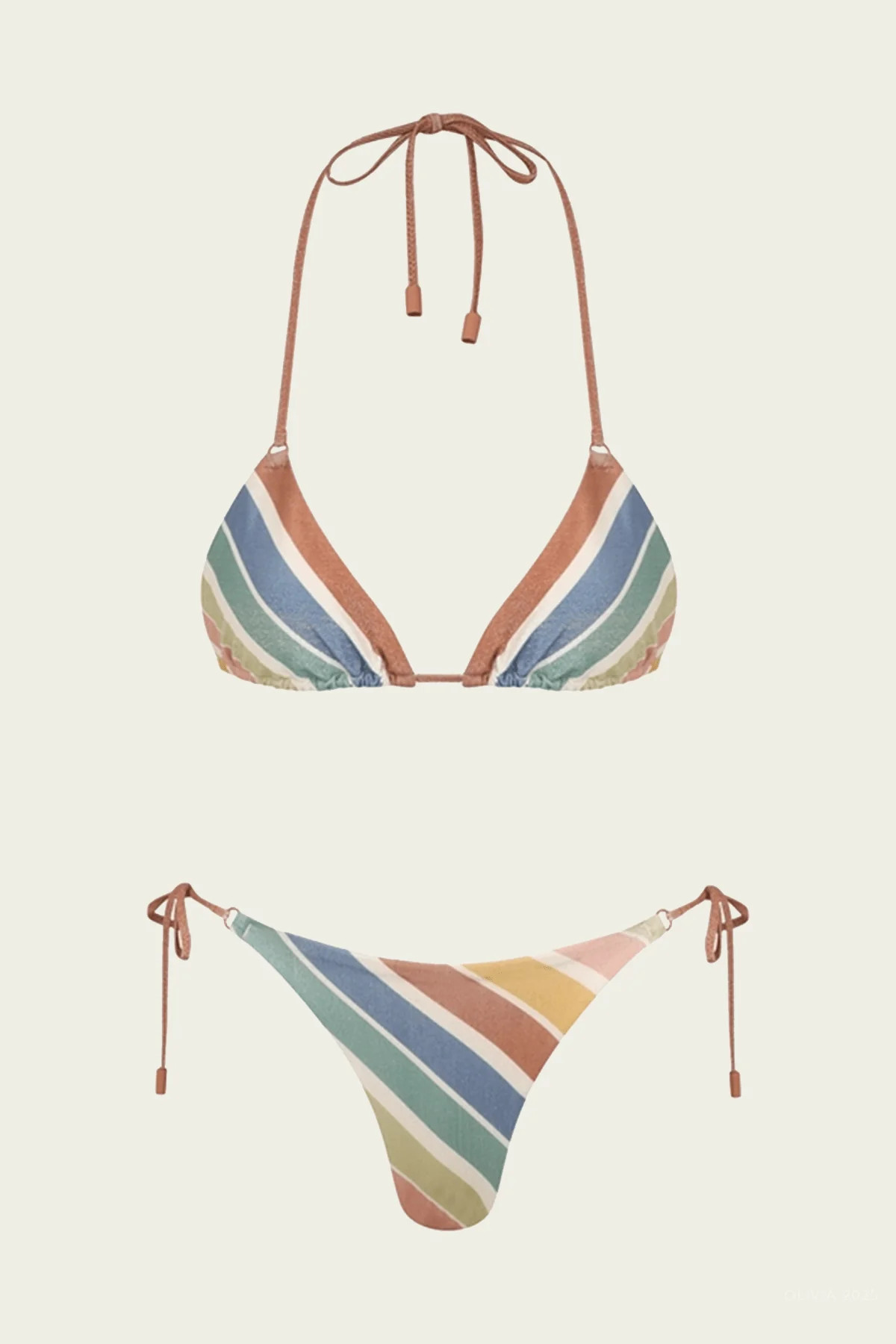 Everley Metallic Mini Tri Bikini Set in Multi Stripe | Shop Olivia