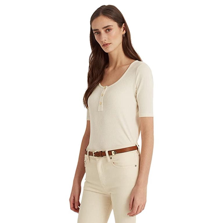 MSRP $70 Ralph Lauren Womens Elbow-Sleeve Henley Top Cream Size Large | Walmart (US)