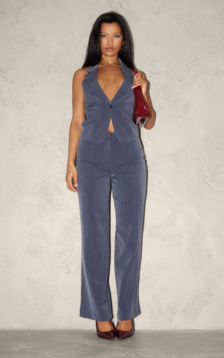 Blue Grey Woven Sleeveless Longline Vest | PrettyLittleThing CAN