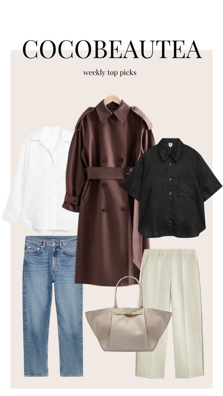 Aw top picks, autumn winter fashion, brown trench coat, &other stories, vintage jeans, outfit inspiration, white shirt, linen shirt, taupe bag, Arket, wide leg pants 

#LTKstyletip #LTKSeasonal #LTKeurope