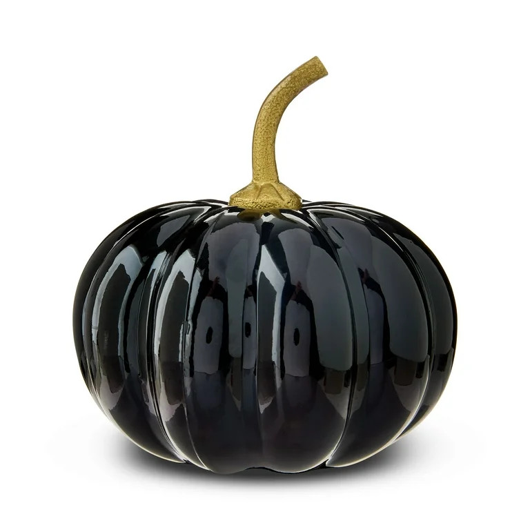 Glass Pumpkin Tabletop Decor, Black & Gold, 6", Halloween by Way To Celebrate - Walmart.com | Walmart (US)