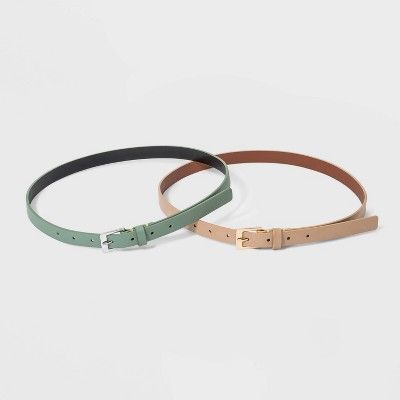 Women's 2 Fer with Lacing Buckle Belt - A New Day™ Moon Rock Green/Melon Ice | Target