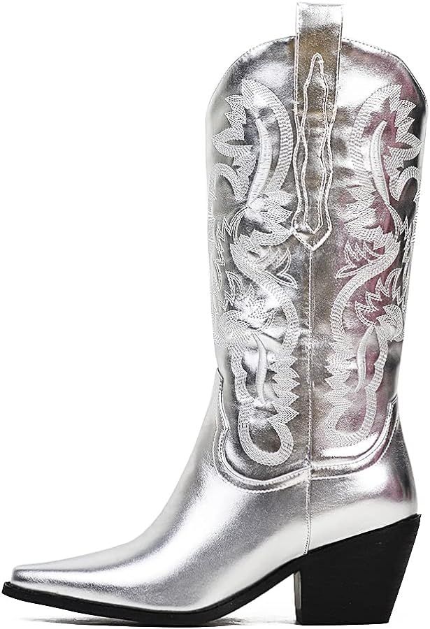 MeiLuSi Women's Cowboy Cowgirl Boots Embroidered Cowboy Short Ankle Boots Chunky Heel Western Boo... | Amazon (US)
